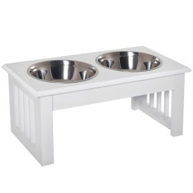 6" Height Small Puppy Dog Feeding Station for Messy Pets, Stainless Steel Elevated Dog Bowls with Modern Wooden Frame, Dog Food Stand Pet Feeding Sta