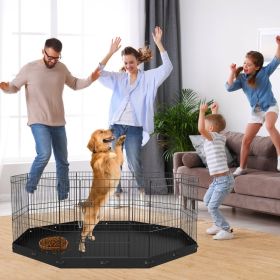 Dog Playpen, 8 Panels Foldable Metal Dog Exercise Pen With Bottom Pad, 24' H Pet Fence Puppy Crate Kennel With Ground Stakes, Indoor Outdoor Dog (Option: Black)